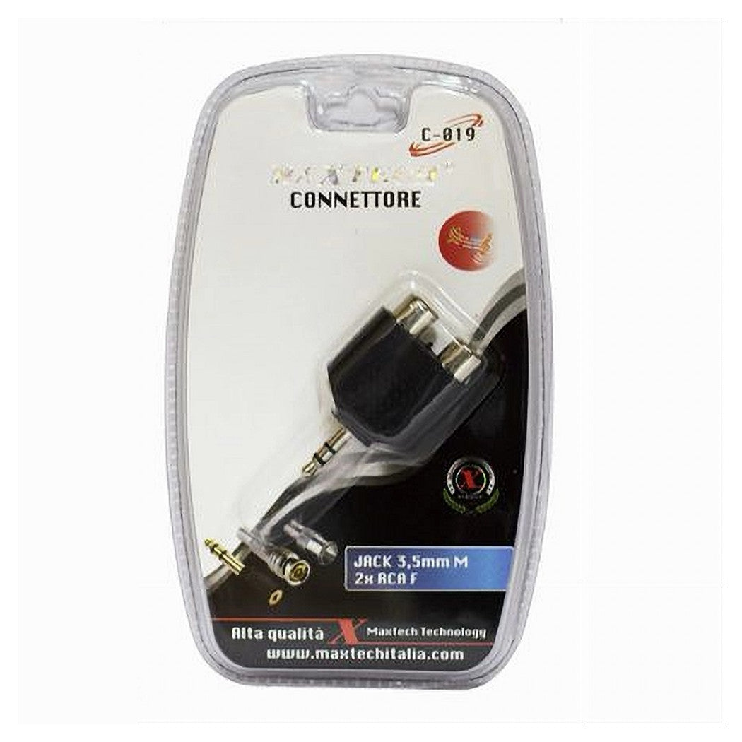 Adattatore Audio Stereo Jack 3.5 Mm Maschio A 2 Rca Femmina Audio Maxtech C-019         