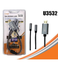 Adattatore Audio Usb Maschio A 2 Jack Aux 3.5mm Femmina Microfono Cavo 30cm U3532         