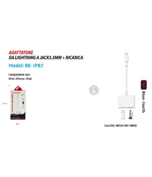 Adattatore Lightning Jack 3.5mm Ricarica Bluetooth Ipod Ipad Maxtech Ad-ip02         