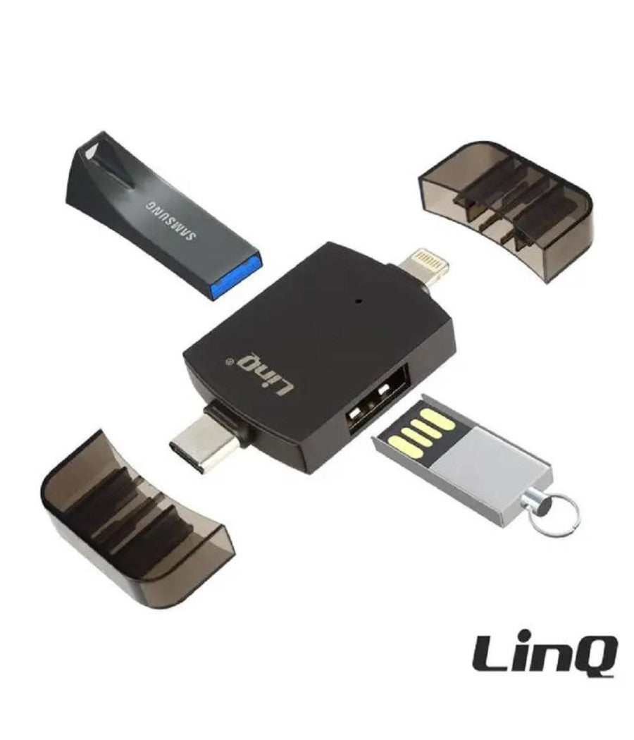 Adattatore Otg 2in1 Type-c + Lightning + 2xusb Femmina Otg-u829 Trasferimento Dati         