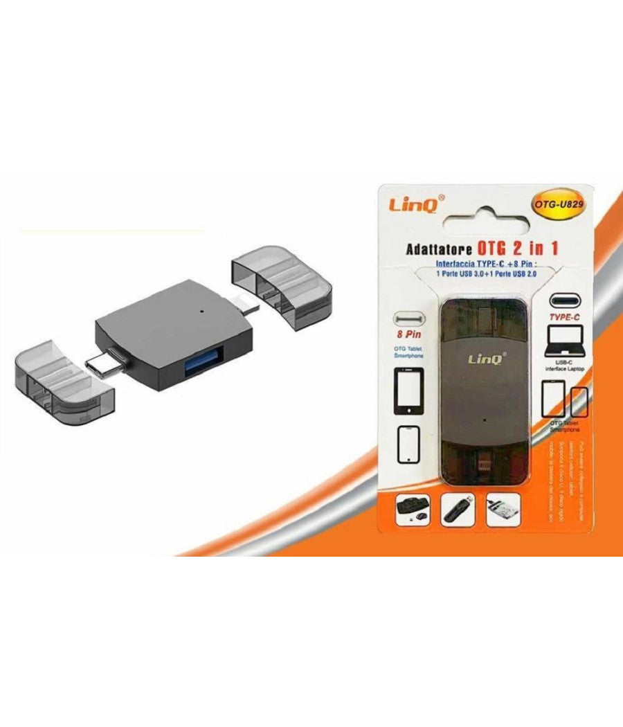 Adattatore Otg 2in1 Type-c + Lightning + 2xusb Femmina Otg-u829 Trasferimento Dati         