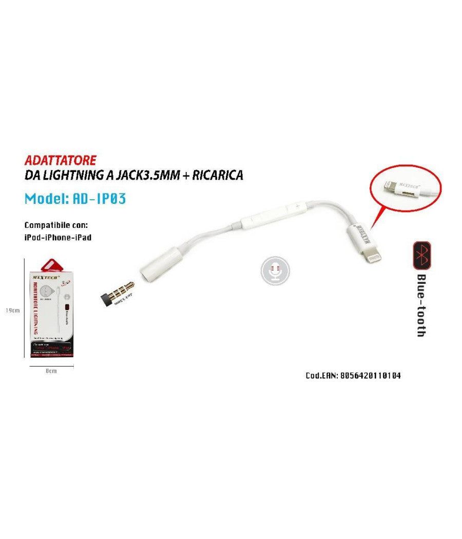 Adattatore Universale Lightning A Jack 3,5mm Per Iphone Ipad Ipod Maxtech Ad-ip03         