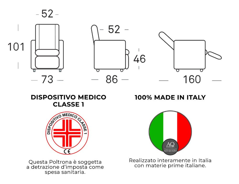 Poltrona Alzapersona Elettrica 2 Motori 73x101x86 cm Adele in Microfibra Dispositivo Medico 1 Bordeaux