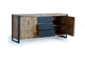 Credenza 9 cassetti in massello di mango grezzo e metallo