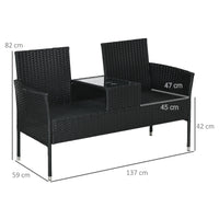 Divanetto per Esterni 2 Posti con Tavolino da Caffè 137x59x82 cm in Acciaio e Rattan PE Nero