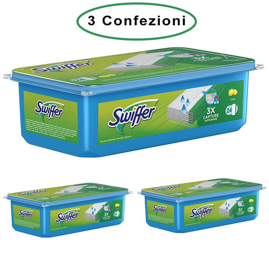 Swiffer wet panni umidi lavapavimenti per scopa al limone 3 confezioni da 24 panni