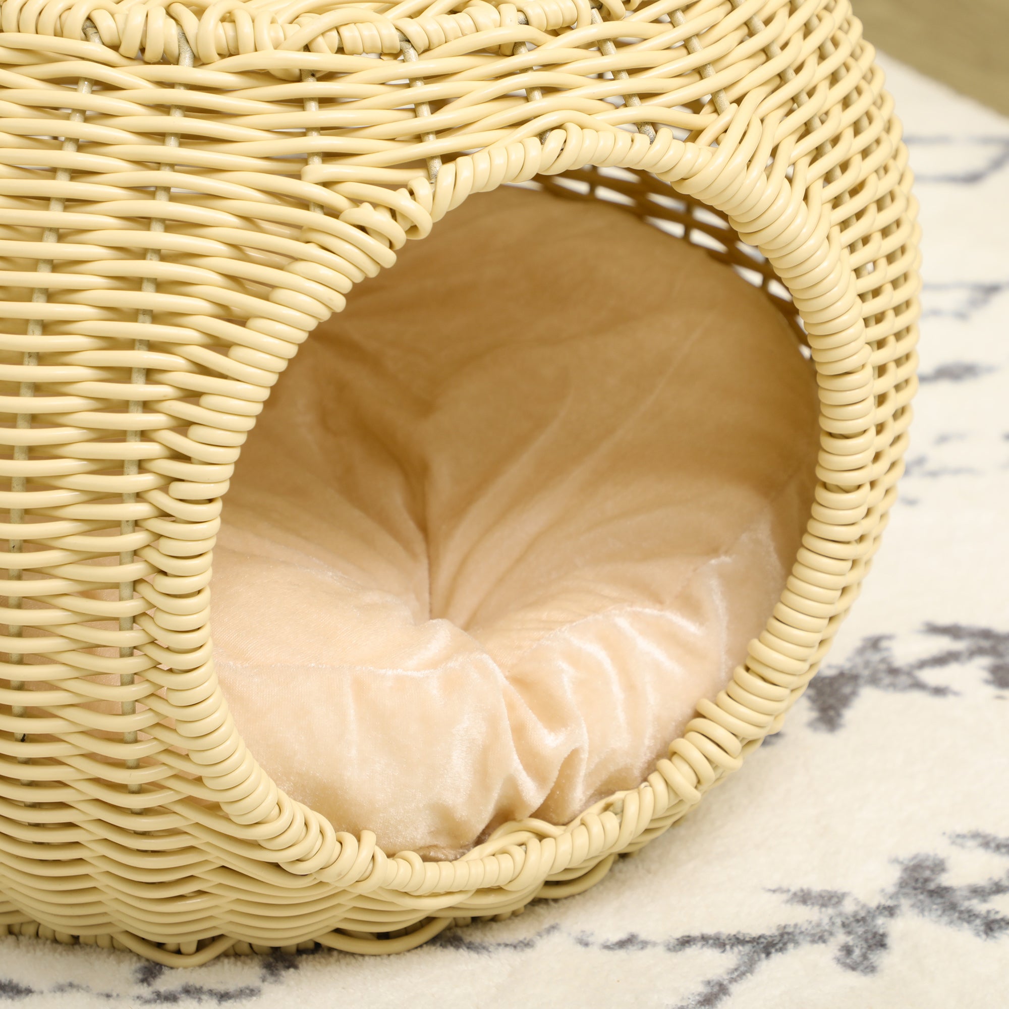 Cuccia Casetta per Gatti Ø40x30 cm in Rattan PE Beige