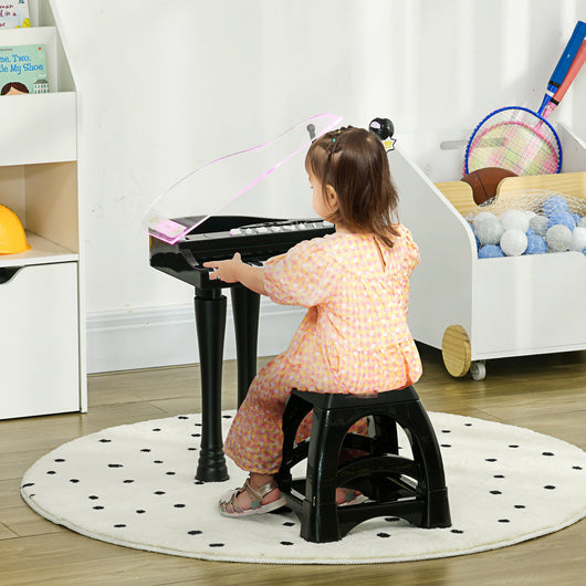 Mini Pianoforte Giocattolo per Bambini a 32 Tasti con Sgabello Microfono Musiche Luci e Gambe Rimovibili Nero