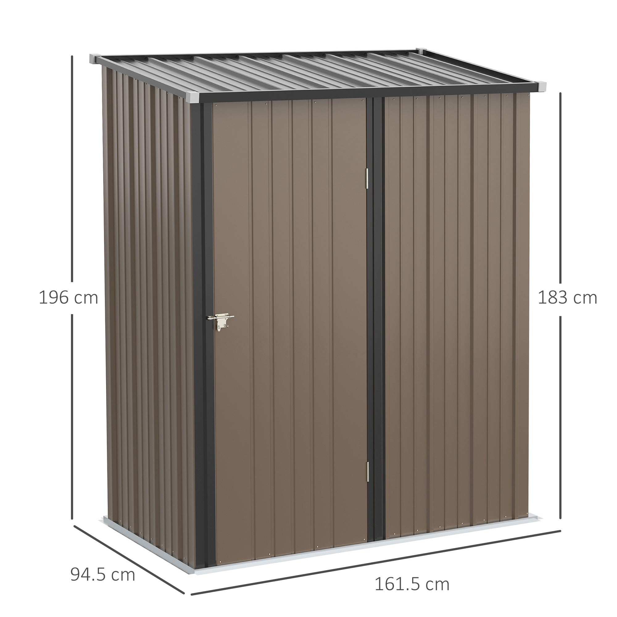 Casetta Box da Giardino 161,5x94,5x196 cm Porta Attrezzi con Catenaccio in Acciaio Marrone