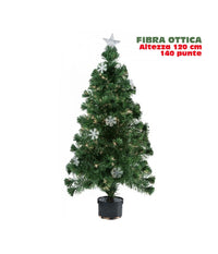 Albero Di Natale Fibra Ottica Snow 120cm 140 Punte 18 Fiocchi Di Neve Verde         