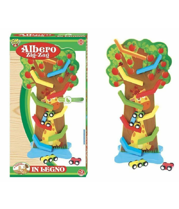 Albero Zig Zag Con Macchinine In Legno Giocattolo Gioco Per Bambini +3 Anni         