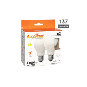 Alca power lampada classica a led vetro bianco da 8w 1100lm 4000k e27 - 2pz