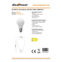 Alca power lampada classica a led vetro bianco da 8w 1100lm 4000k e27 - 2pz