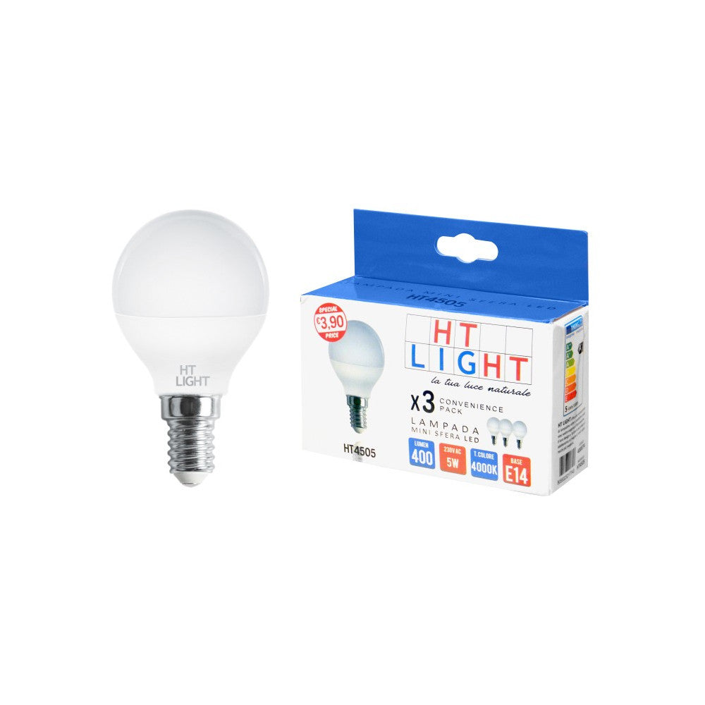 Alca power lampadine mini sfera a led da 5w 230v e14 4000k confezione da 3pz