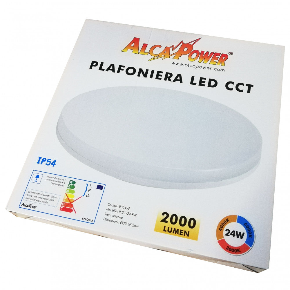 Alca power plafoniera led tonda 24w 2000lm ip54 con sensore microonde e crepuscolare - per esterni ed interni