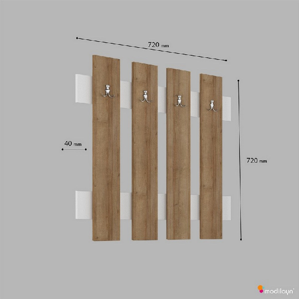 Appendiabiti da Parete Morena, Cordoba, Truciolare Melaminico, 72x4x72 cm, EPIKASA