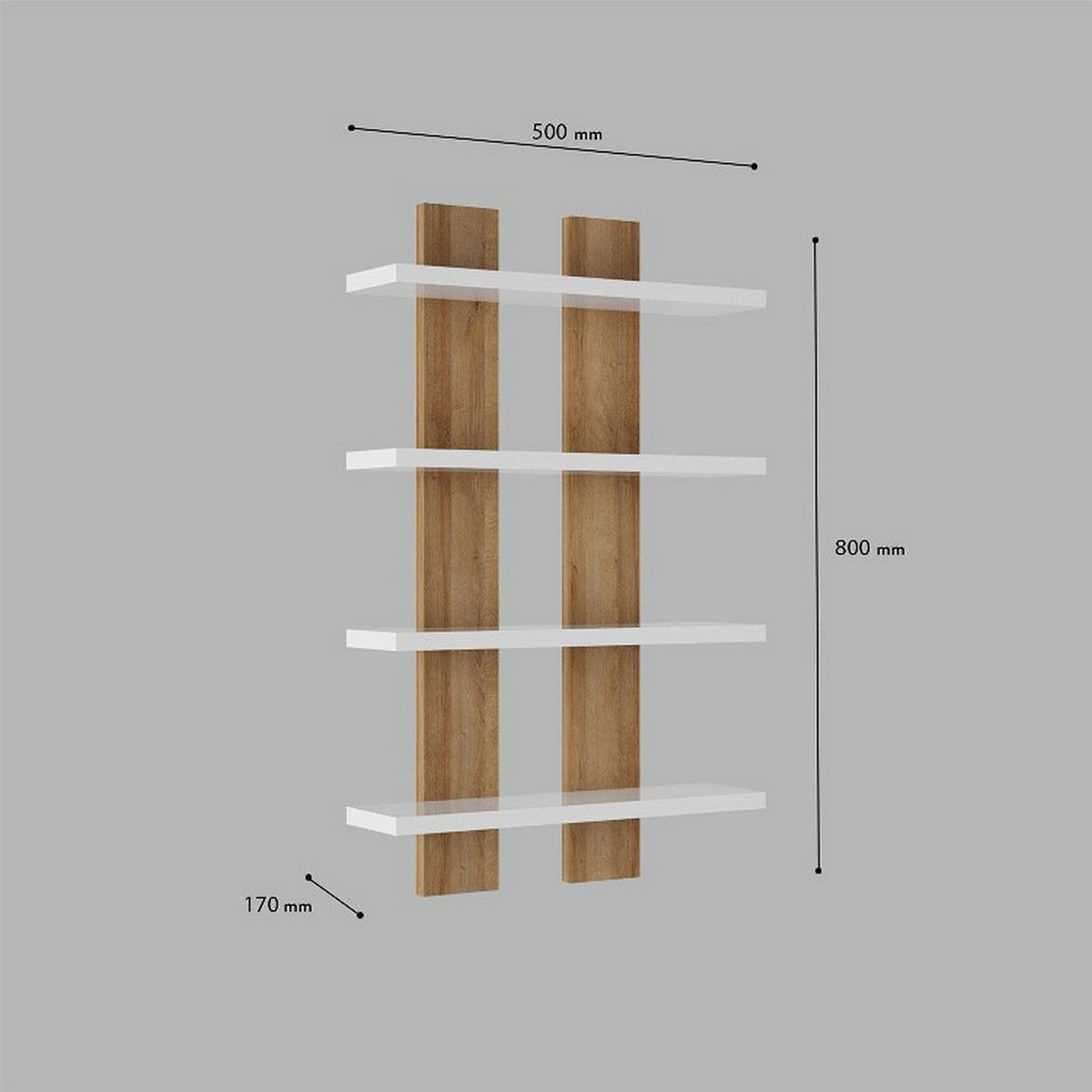 Mensola Lella, Rovere, Truciolare Melaminico, 50x17x80 cm, EPIKASA