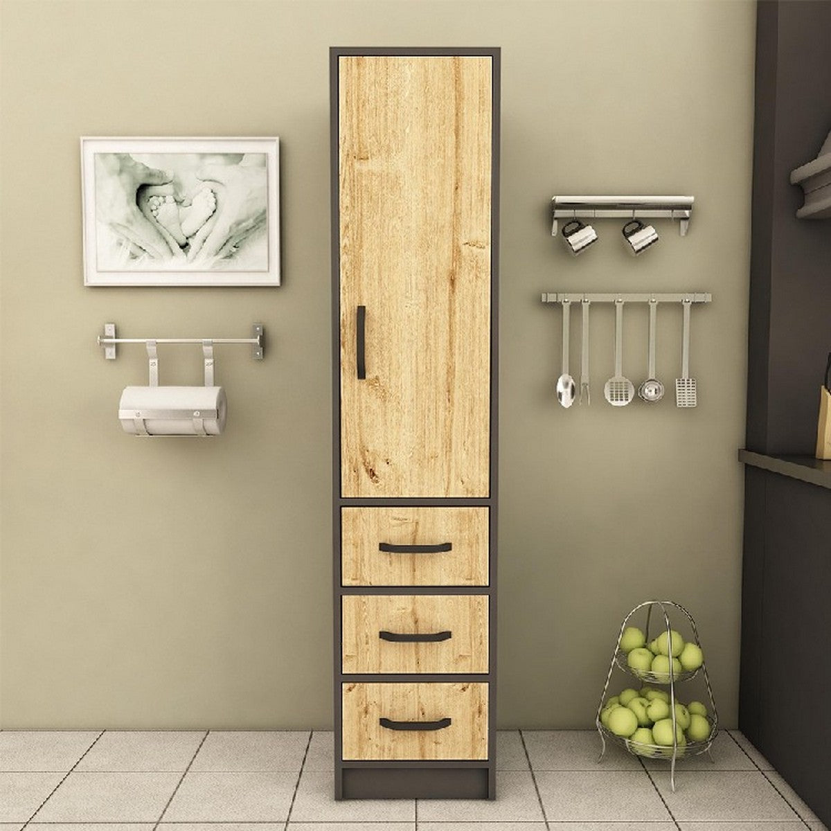 Mobile Multiuso Silvia, Rovere, Truciolare Melaminico, 40x40x181,8 cm, EPIKASA