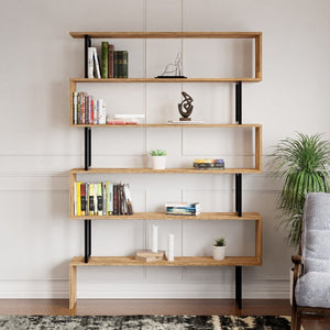 Libreria Giuliana, Rovere, Truciolare Melaminico, 135x25,5x195 cm, EPIKASA