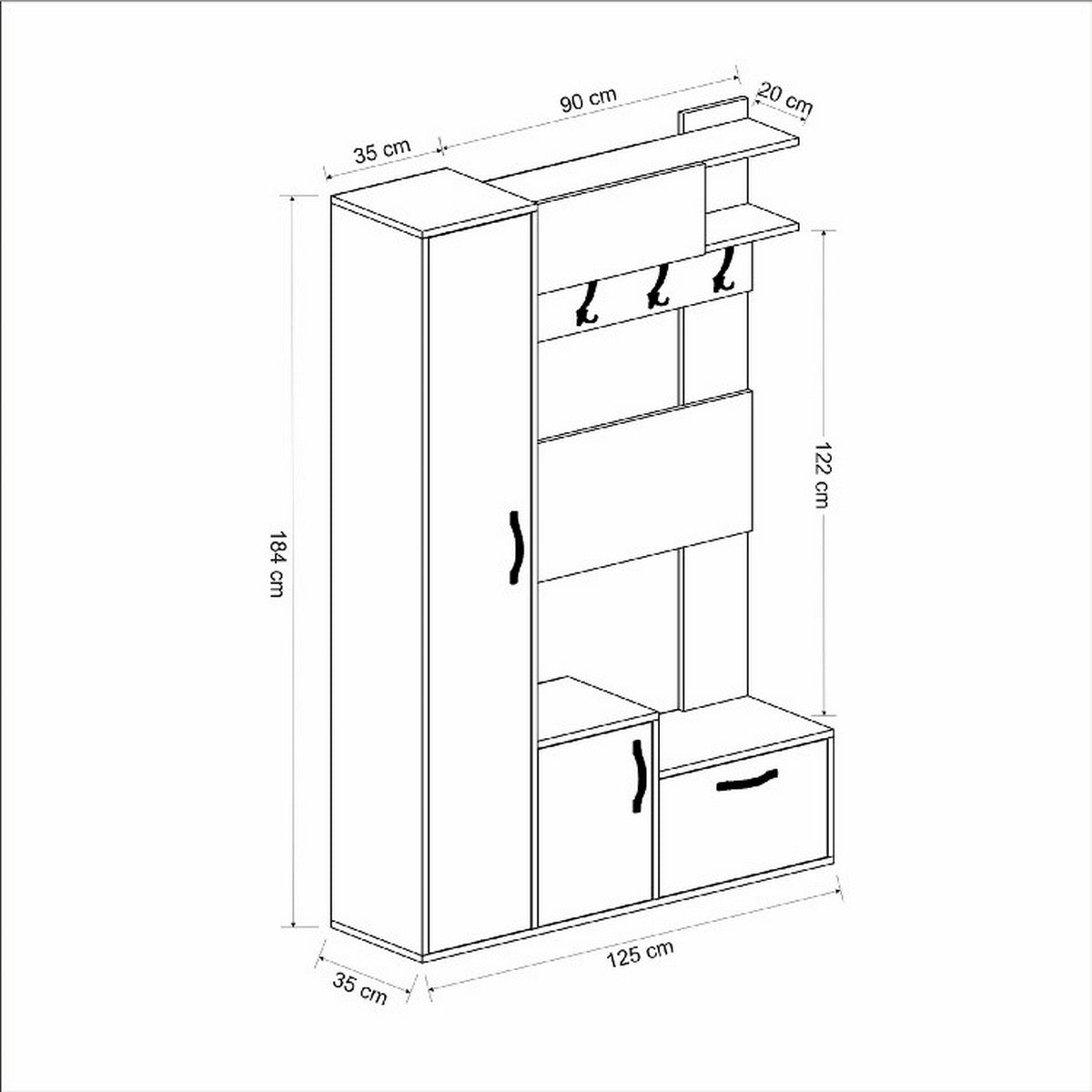 Mobile Ingresso Ursula, Bianco, Truciolare Melaminico, 125x35x184 cm, EPIKASA