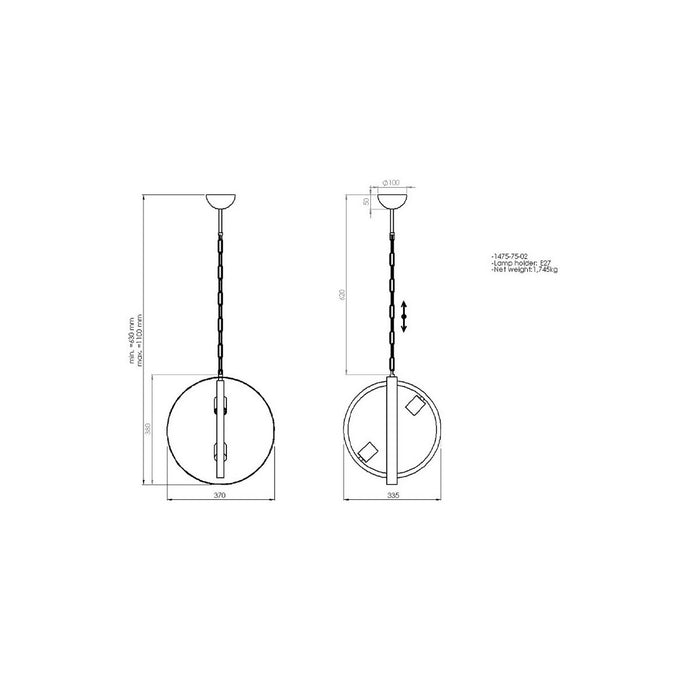 Lampada a Sospensione Treviso, Oro, Metallo, 33,5x37x110 cm, EPIKASA