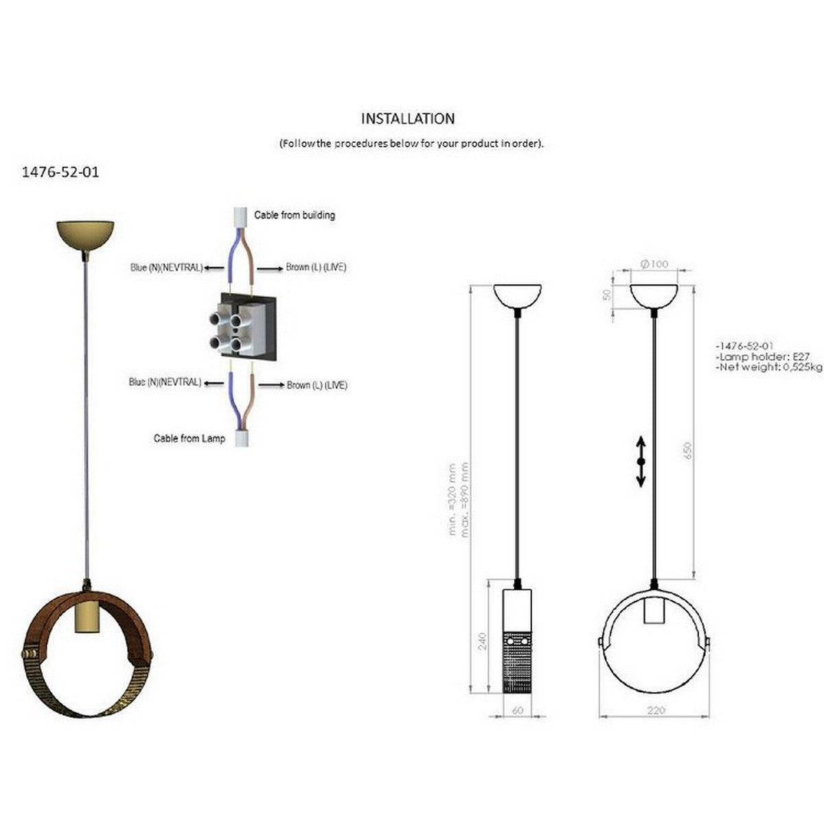 Lampada a Sospensione Monza, Legno, Metallo, 6x22x89 cm, EPIKASA