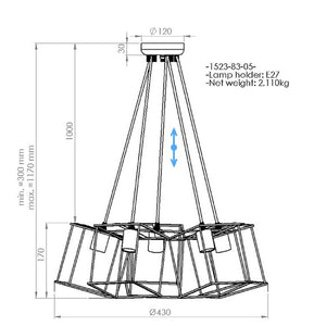 Lampada a Sospensione Milano, Nero, Metallo, 43x43x117 cm, EPIKASA