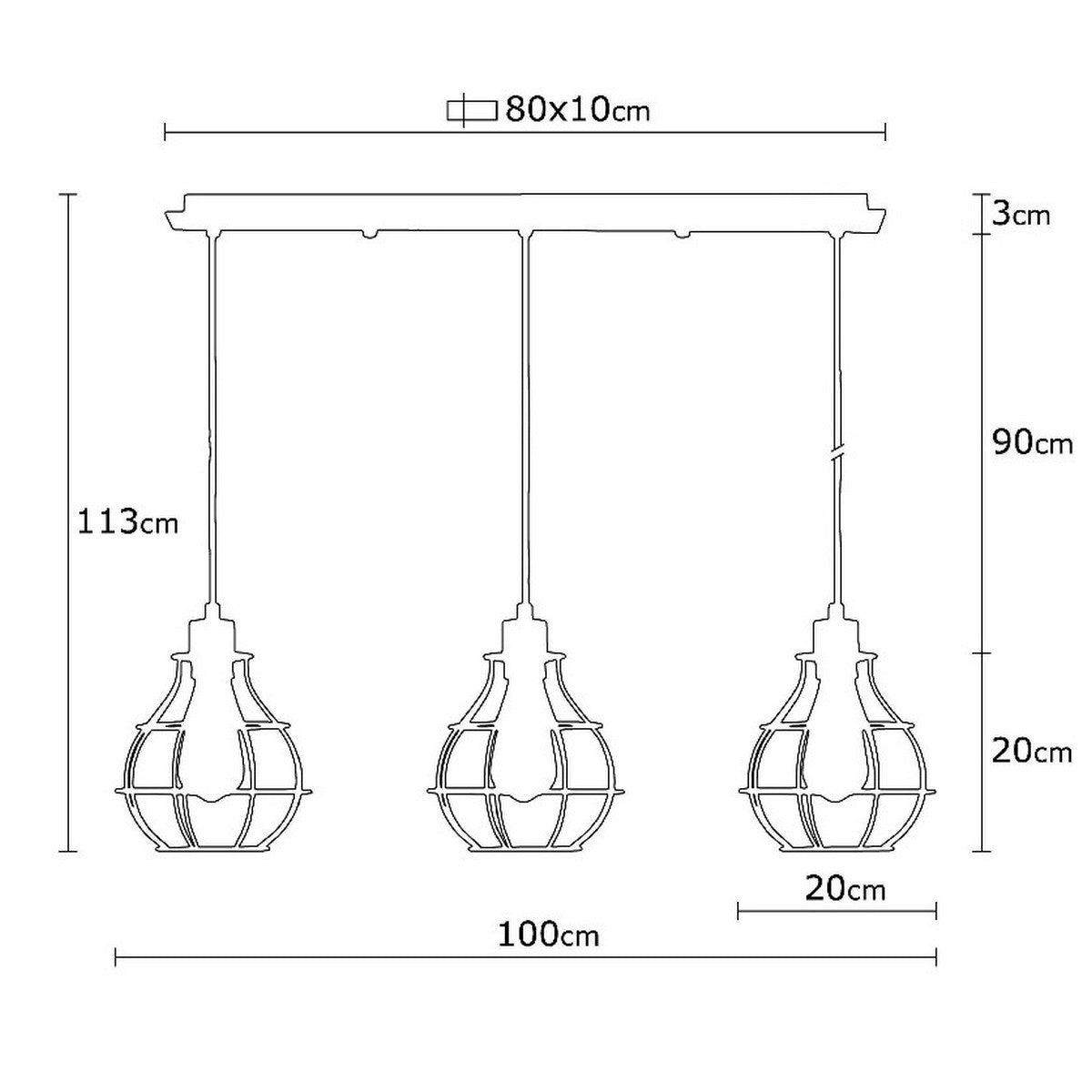 Lampada a Sospensione Urbino, Nero, Metallo, 100x20x113 cm, EPIKASA