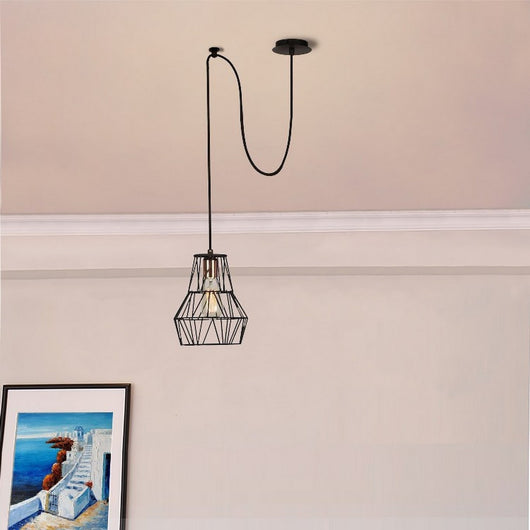 Lampada a Sospensione Wire-Fall, Nero, Metallo, 100x35x116 cm, EPIKASA