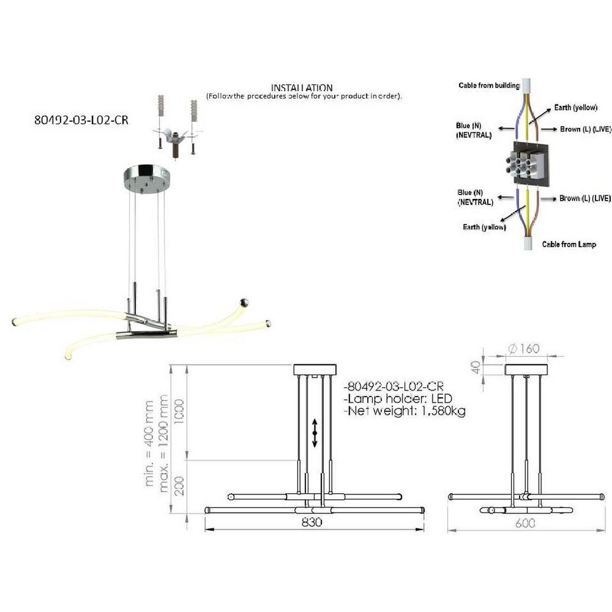 Lampada a Sospensione Trani, Cromo, Metallo, 83x60x120 cm, EPIKASA