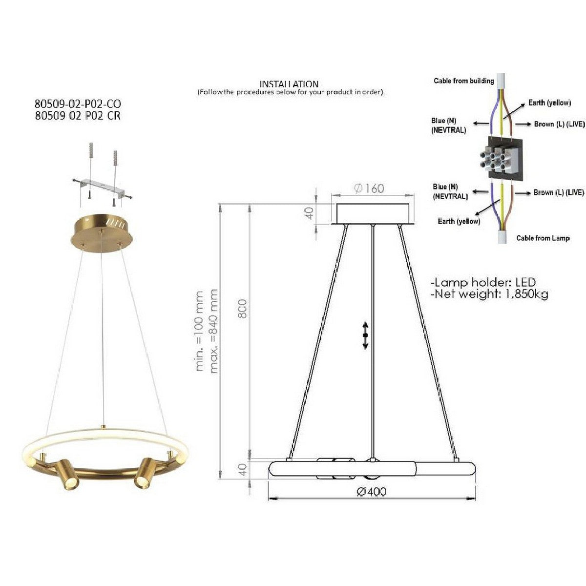 Lampada a Sospensione Savona, Bronzo, Metallo, 40x40x84 cm, EPIKASA