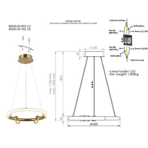 Lampada a Sospensione Savona, Bronzo, Metallo, 40x40x84 cm, EPIKASA