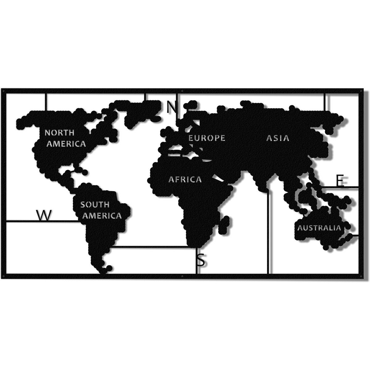 Decorazione in Metallo Mappa Mondo, Nero, Metallo, 90x2x55 cm, EPIKASA