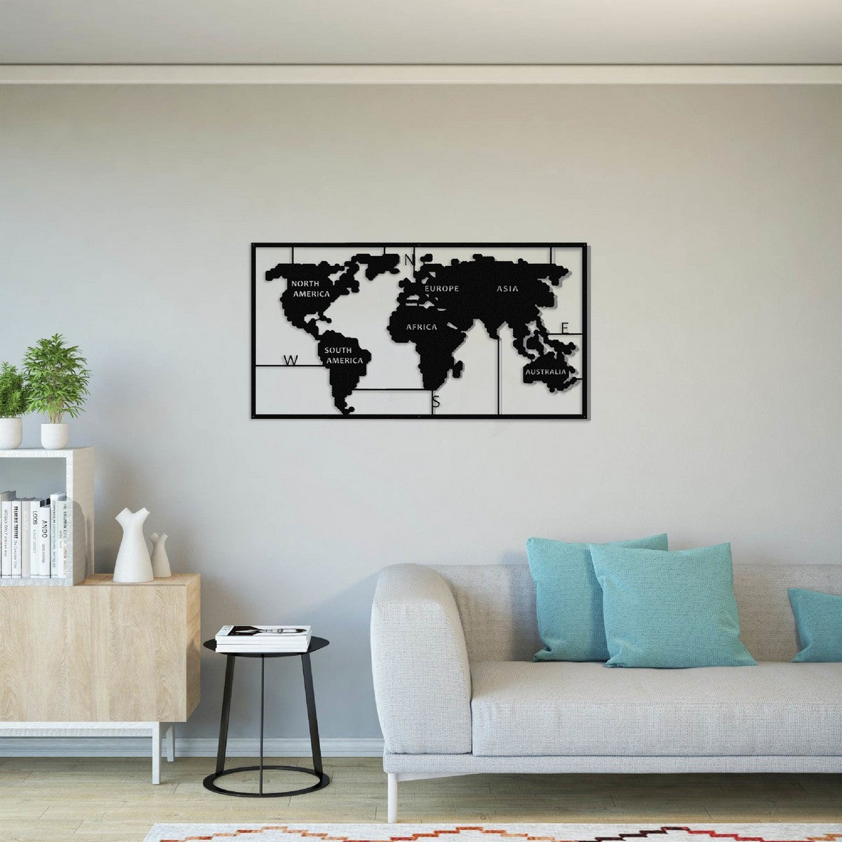 Decorazione in Metallo Mappa Mondo, Nero, Metallo, 90x2x55 cm, EPIKASA