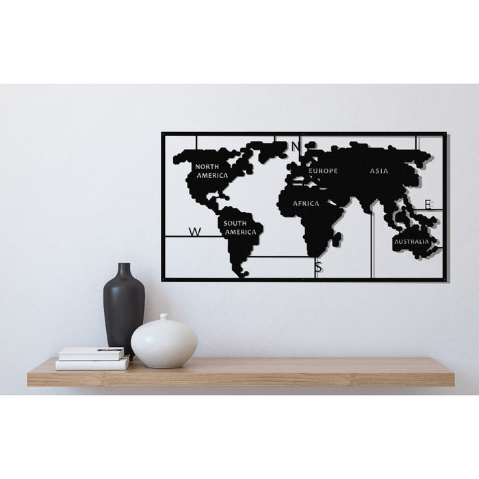 Decorazione in Metallo Mappa Mondo, Nero, Metallo, 90x2x55 cm, EPIKASA