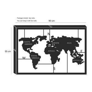 Decorazione in Metallo Mappa Mondo, Nero, Metallo, 90x2x55 cm, EPIKASA