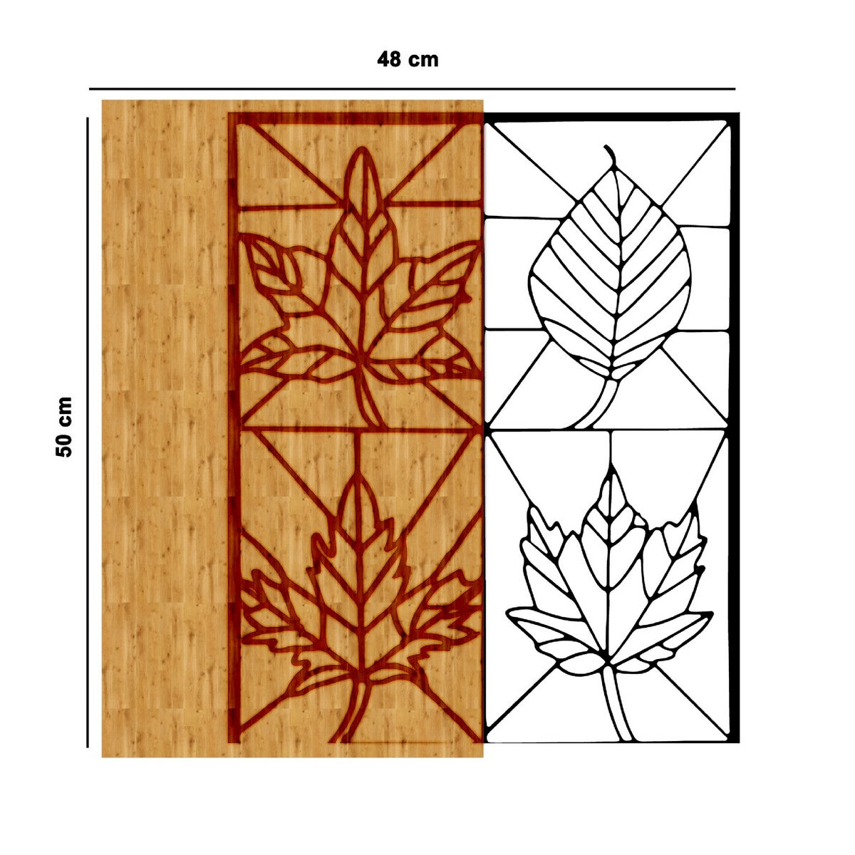 Decorazione in Metallo e Legno Foglia 5, Legno, Metallo, 48x1,8x50 cm, EPIKASA