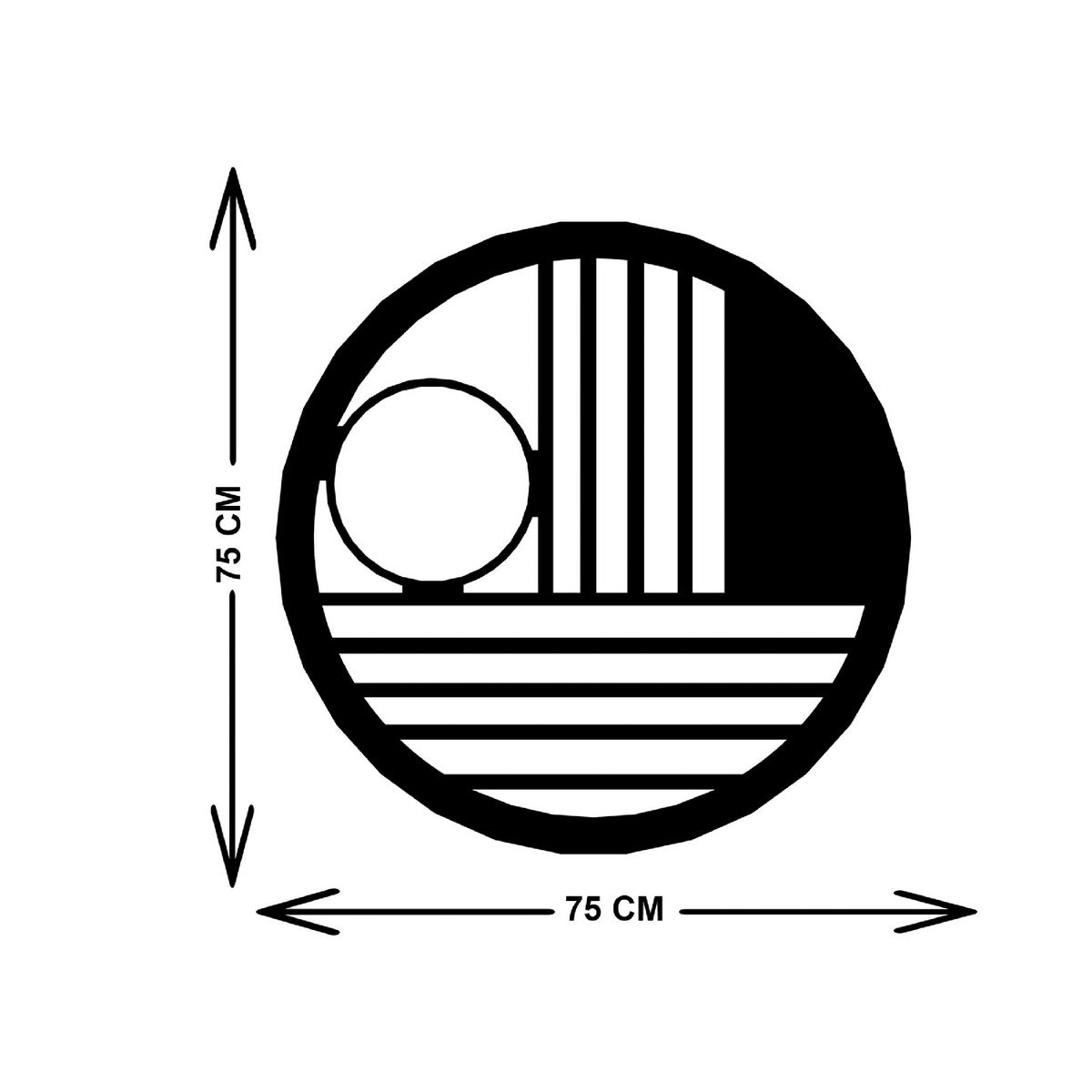 Decorazione in Metallo Cerchio Geometrico 2, Nero, Metallo, 76x3x76 cm, EPIKASA