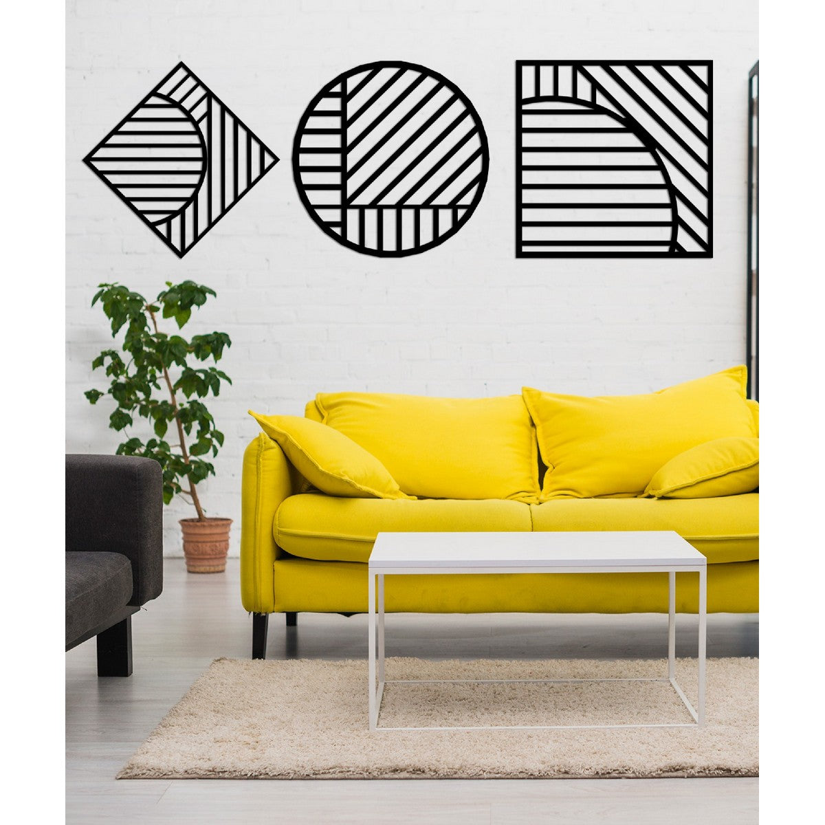 Decorazione in Metallo Linee 5, Nero, Metallo, 205x3x85 cm, EPIKASA