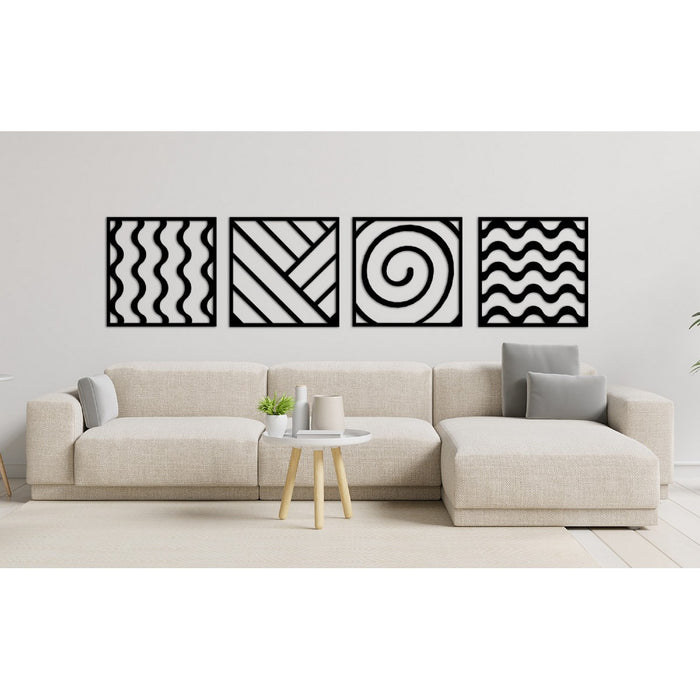 Decorazione in Metallo Composizione Geometrica 2, Nero, Metallo, 200x3x50 cm, EPIKASA