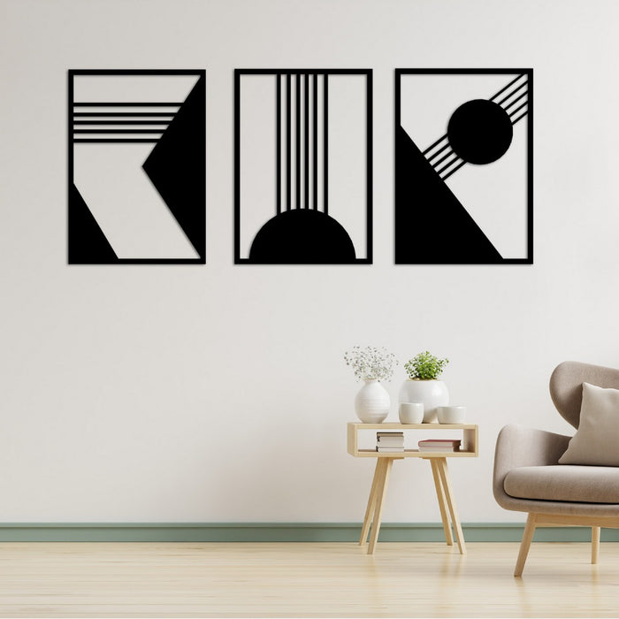 Decorazione in Metallo Composizione Geometrica 3, Nero, Metallo, 150x3x71 cm, EPIKASA