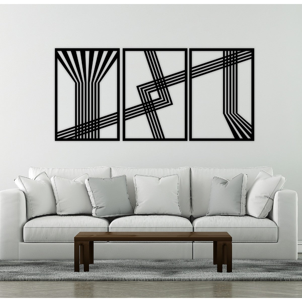 Decorazione in Metallo Linee 9, Nero, Metallo, 150x3x71 cm, EPIKASA