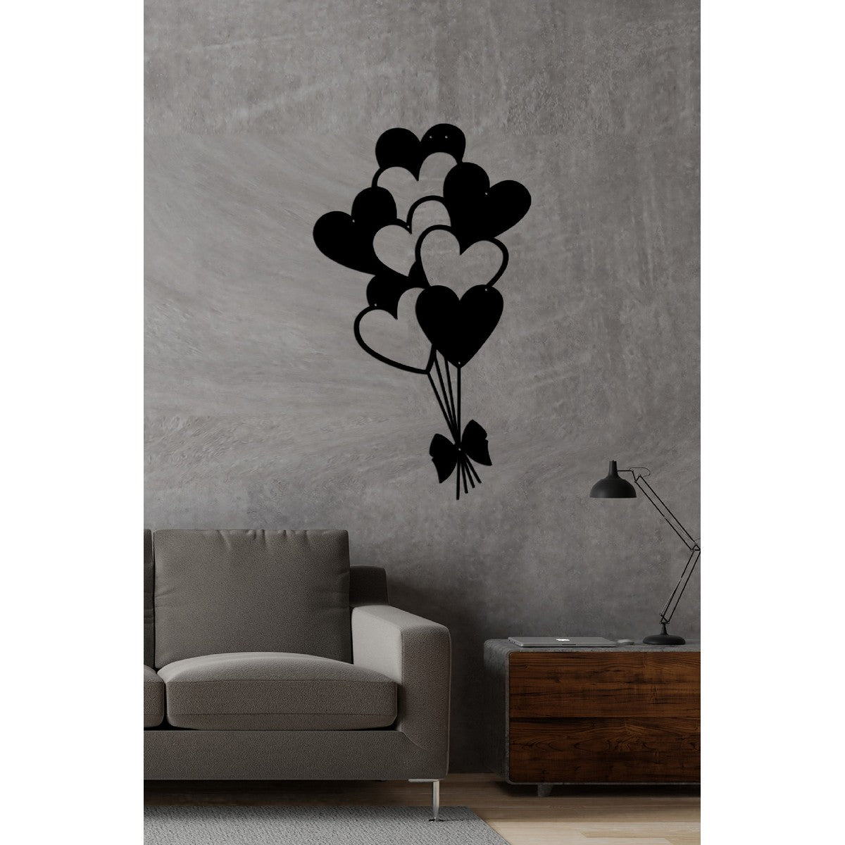 Decorazione in Metallo Palloncini a Cuore 1, Nero, Metallo, 35x1,5x60 cm, EPIKASA