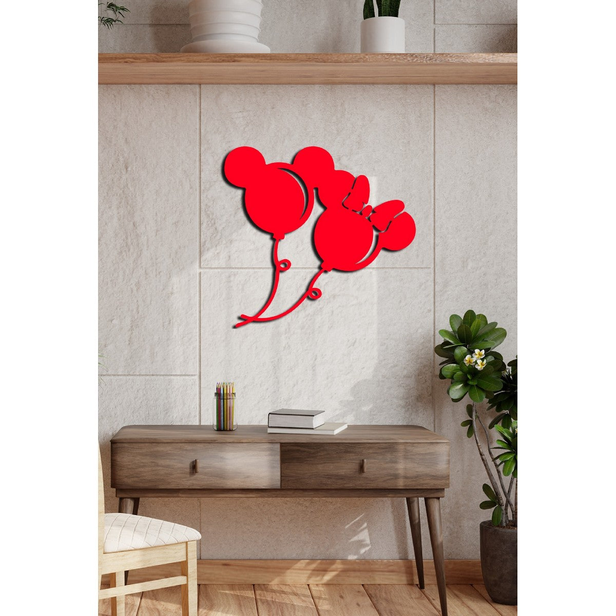 Decorazione in Metallo Mickey 16, Rosso, Metallo, 64x1,5x60 cm, EPIKASA