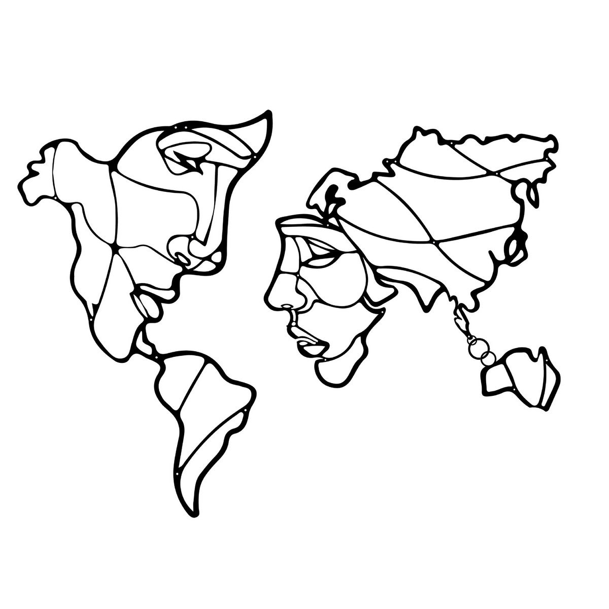 Decorazione in Metallo Mappa Mondo 9, Nero, Metallo, 28x1,5x45 cm, EPIKASA