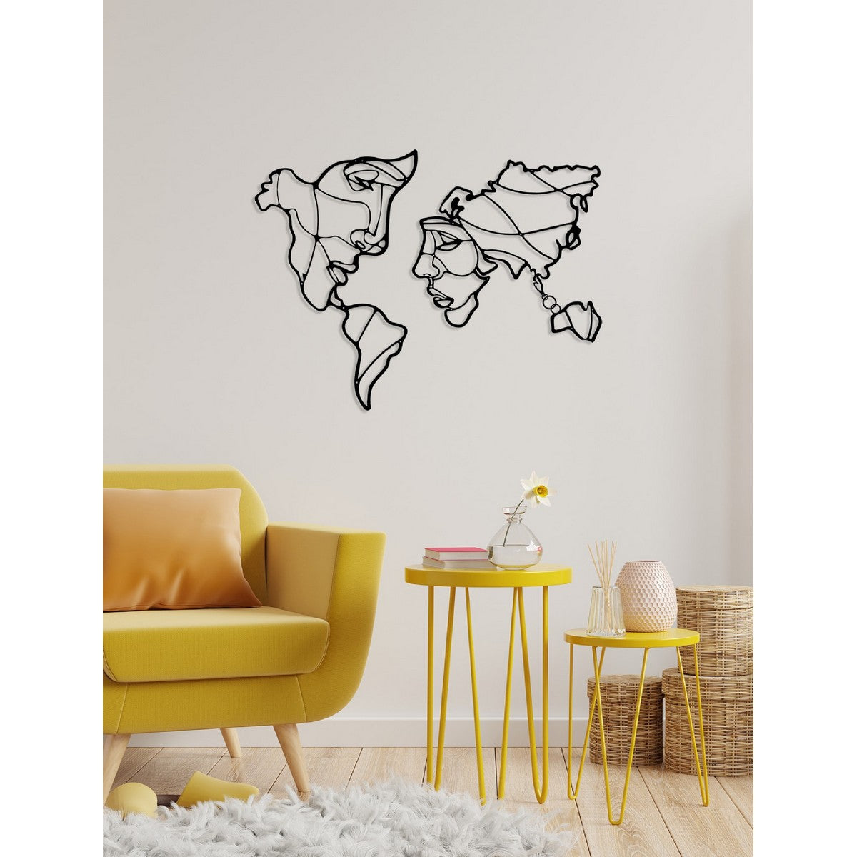 Decorazione in Metallo Mappa Mondo 9, Nero, Metallo, 28x1,5x45 cm, EPIKASA