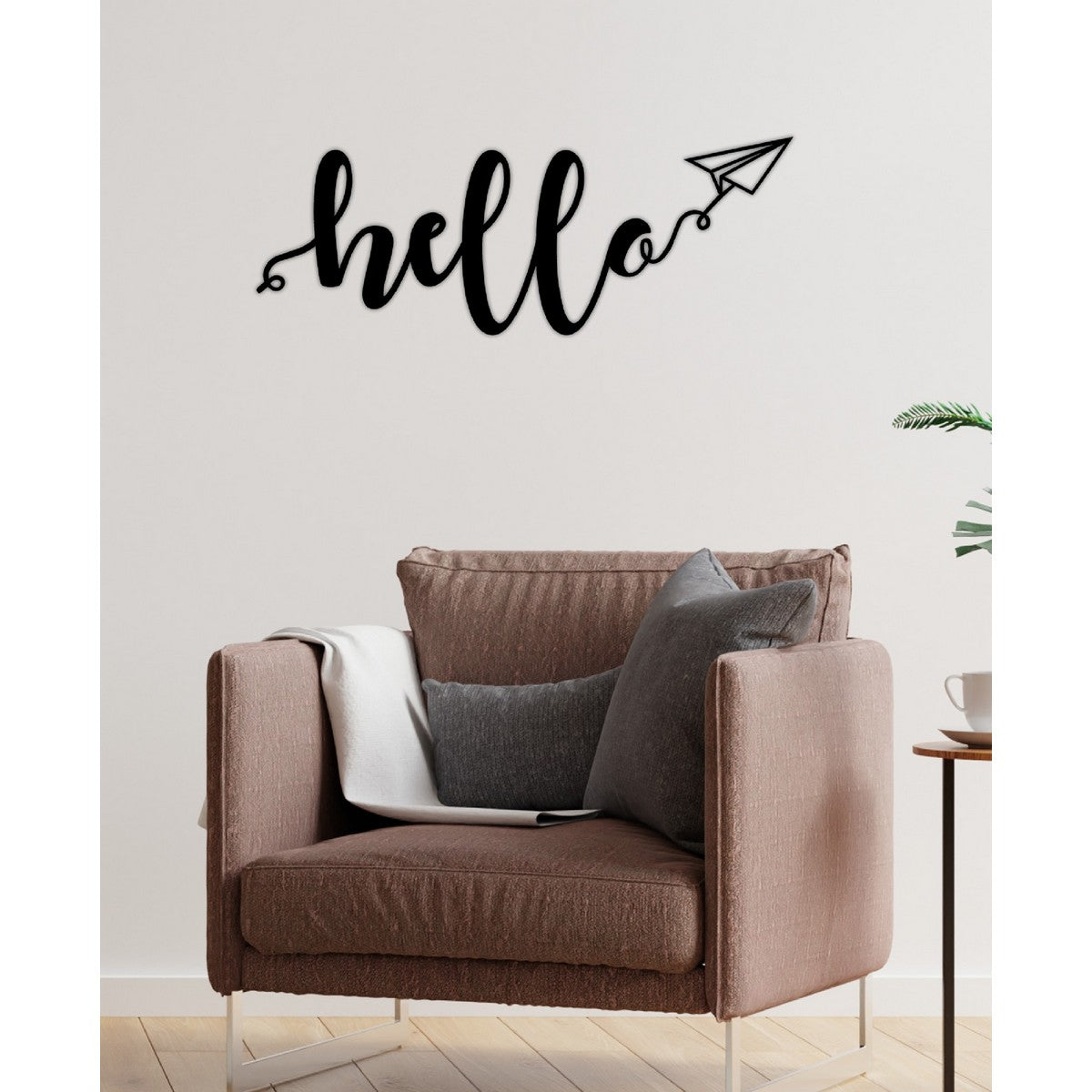 Decorazione in Metallo Hello 1, Nero, Metallo, 70x1,5x26 cm, EPIKASA