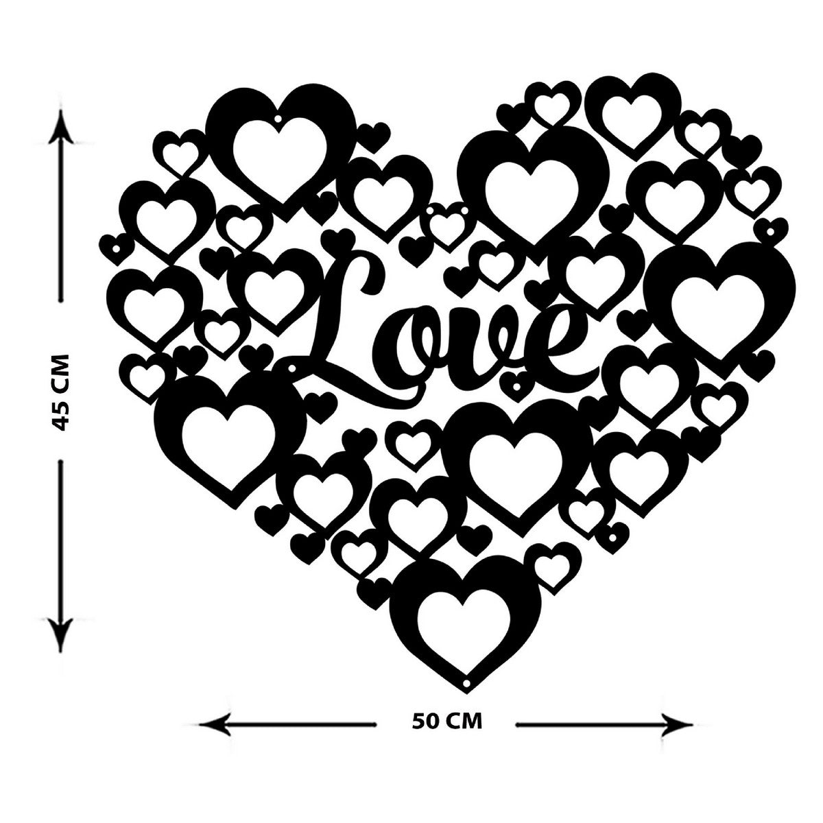 Decorazione in Metallo Cuore 5, Nero, Metallo, 50x1,5x45 cm, EPIKASA