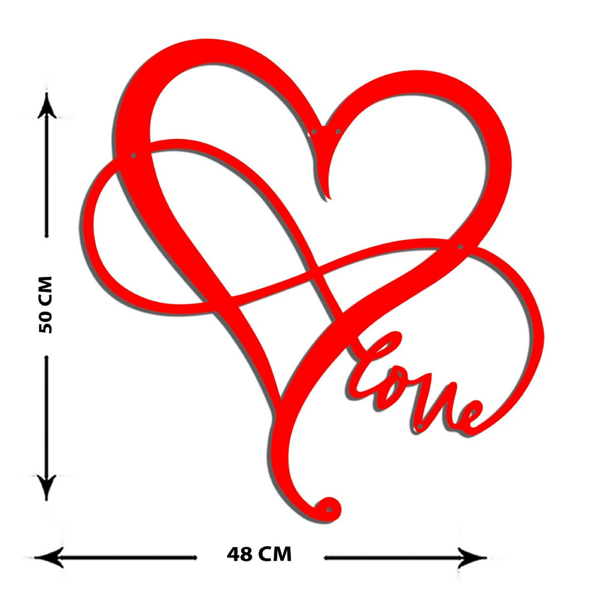 Decorazione in Metallo Love 3, Rosso, Metallo, 48x1,5x50 cm, EPIKASA