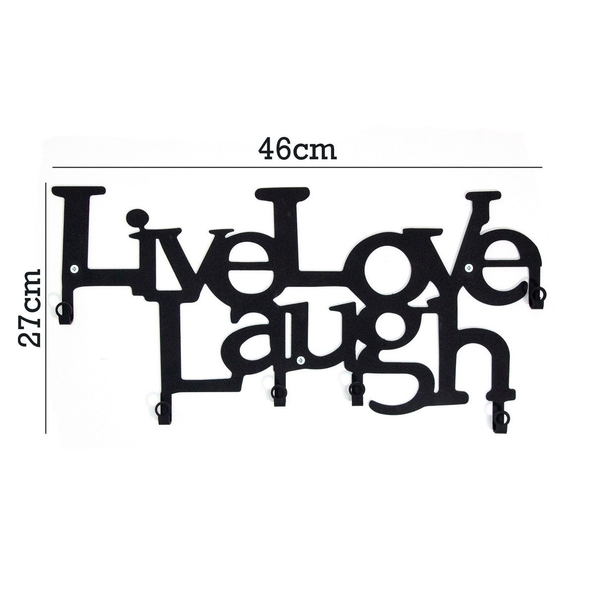 Appendiabiti da Parete Live Love Laugh, Nero, Metallo, 46x2x27 cm, EPIKASA